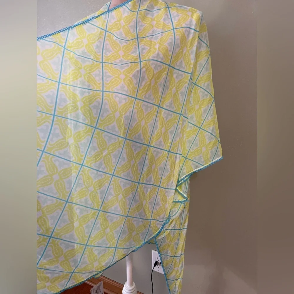 Echo Yellow and Blue Patterned Kimono Swim Cover Up NWT OS - Picture 3 of 6